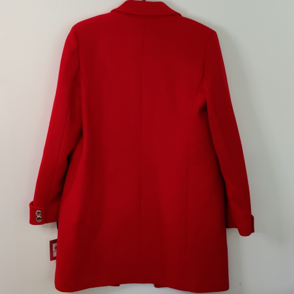 NWT Calvin Klein Leather closure True Red Wool Coat - Picture 3 of 7